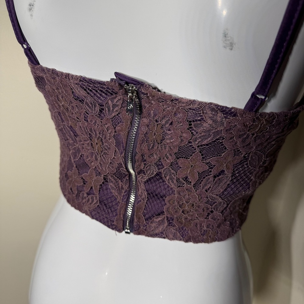 Crop Top Bustier Floral Lace Scalloped Purple Size S 4 - Picture 4 of 6
